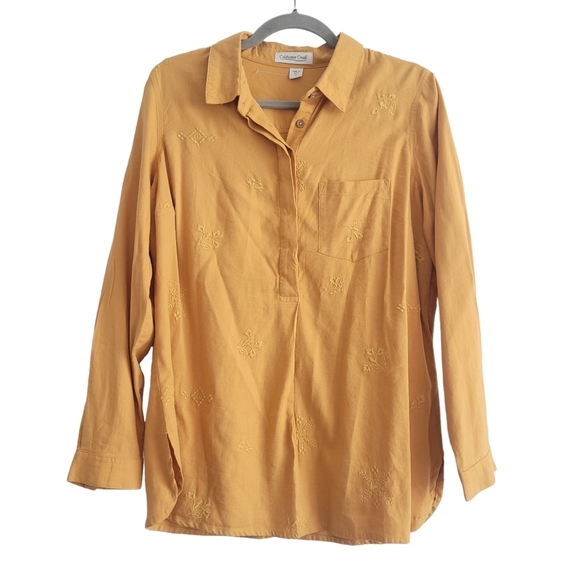 Coldwater Creek Women Small Marigold Yellow Embroidered Floral Popover Tunic - Picture 1 of 7